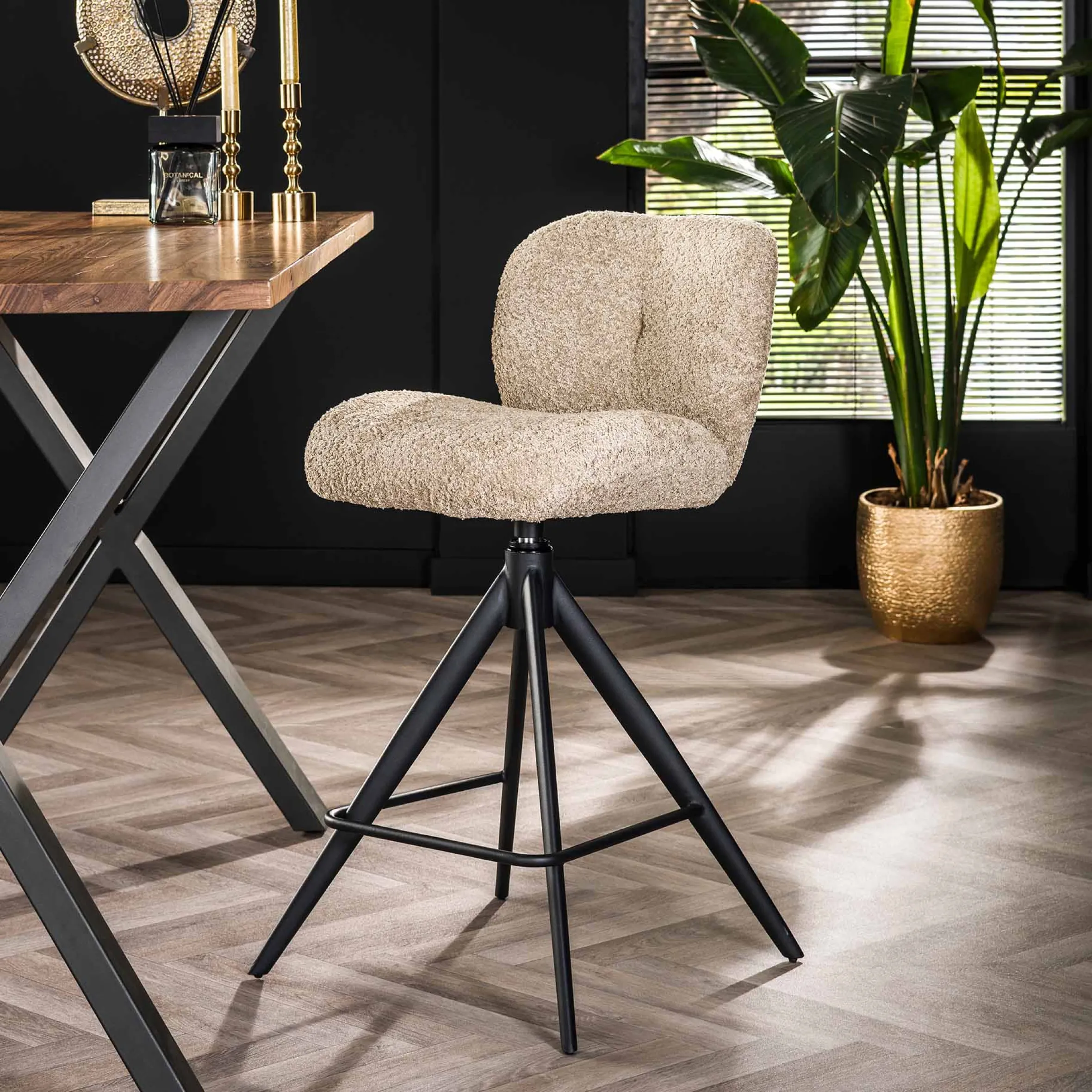 Barstuhl Drehstuhl Polsterstuhl Comfort Boucle Sand