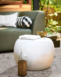 Couchtisch Beistelltisch Outdoor Pebble Klein Betonoptik Weiß