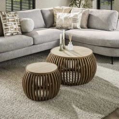 Couchtisch RomanoTweak Mangoholz Travertin 2er Set