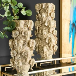 Deko Vase Jumbo Gold Elfenbeinfarben Steingut Größe L