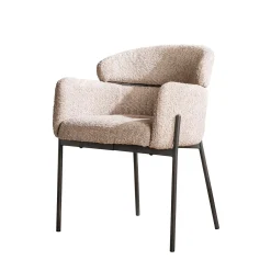 5er Set Essgruppe Esstisch Arch 180 Travertin Keramik Metallbeine + 4 Stühle Boucle