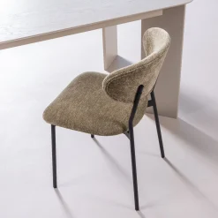 2er Set Retro Esszimmerstuhl Polsterstuhl Kjeld Samt Chenille Grün