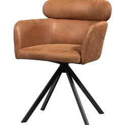 2er Set Retro Esszimmerstuhl Bürostuhl Fenne Drehbar Kunstleder Cognac