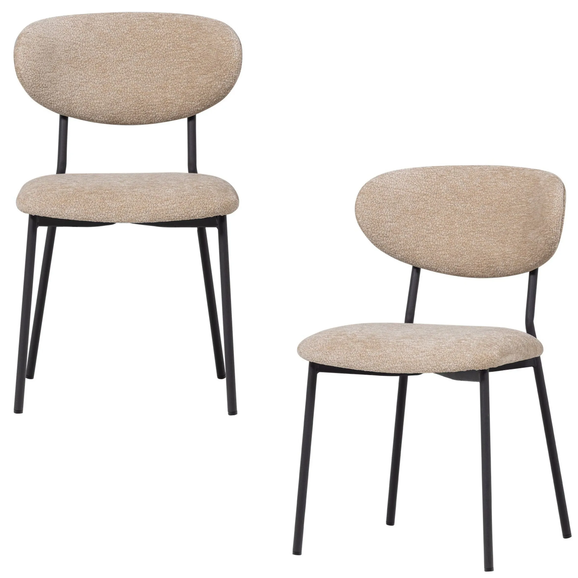 2er Set Retro Esszimmerstuhl Polsterstuhl Kjeld Samt Chenille Natur