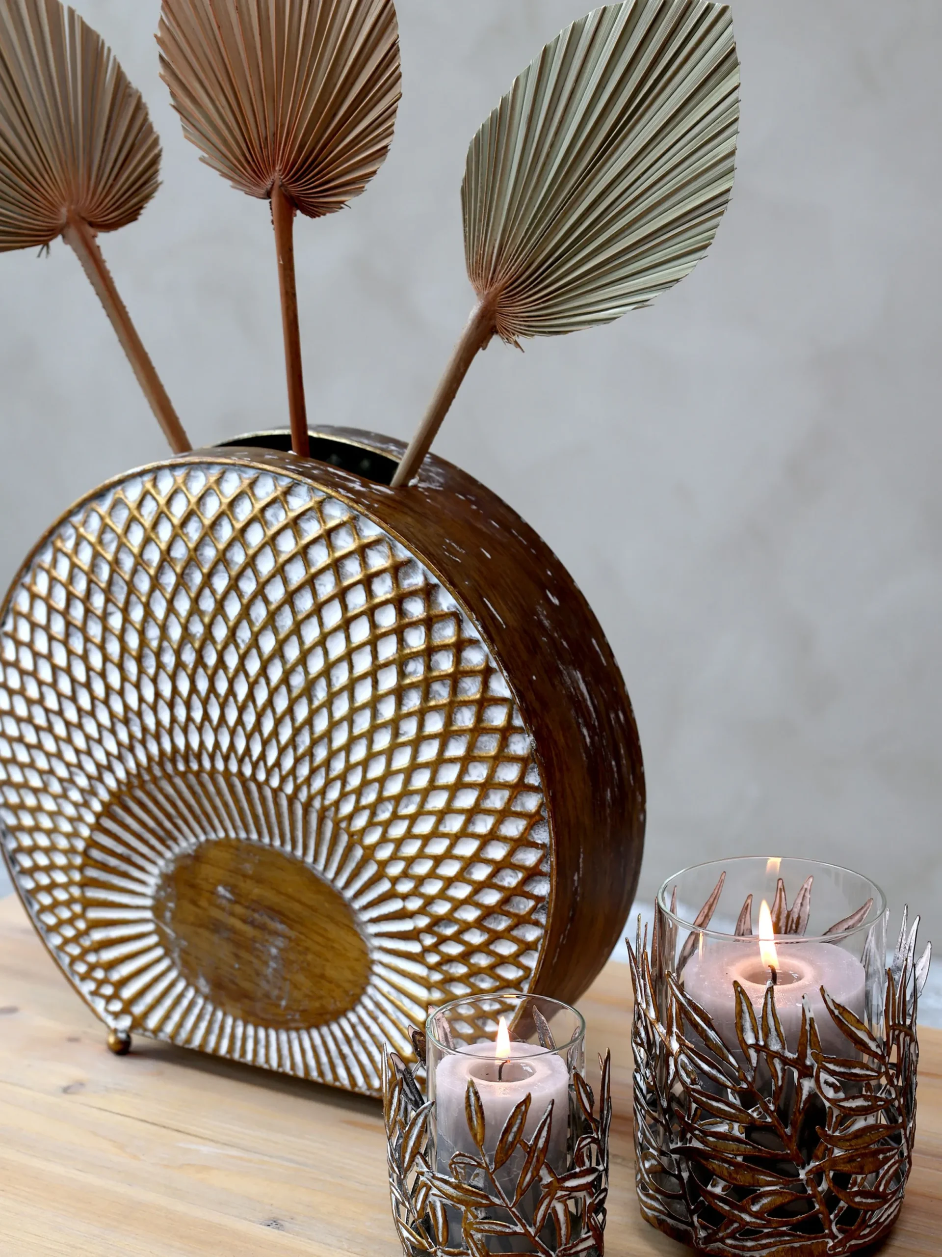 2er Set Vintage Vase Old Hollywood Metall Antik-Gold