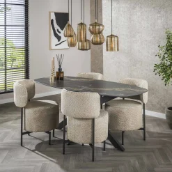 Esstisch Stone Oval Keramik Marmor Schwarz/Braun 180