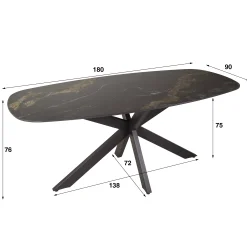 Esstisch Stone Oval Keramik Marmor Schwarz/Braun 180