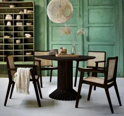 Esstisch Teak Eiffel Rund 120 Vintage Design Schwarz