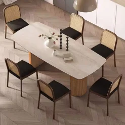 Esstisch Travertin Keramik Roma Säulen Eschenholz