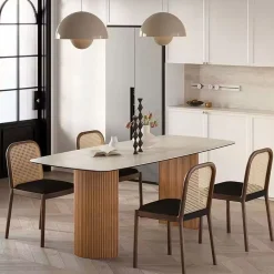 Esstisch Travertin Keramik Roma Säulen Eschenholz