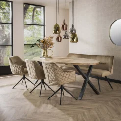 Esstischstuhl Armlehnstuhl Pull Raute drehbar Samt Champagner