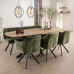 Esszimmerstuhl Armlehnstuhl Raster Drehbar Strukturstoff Grün