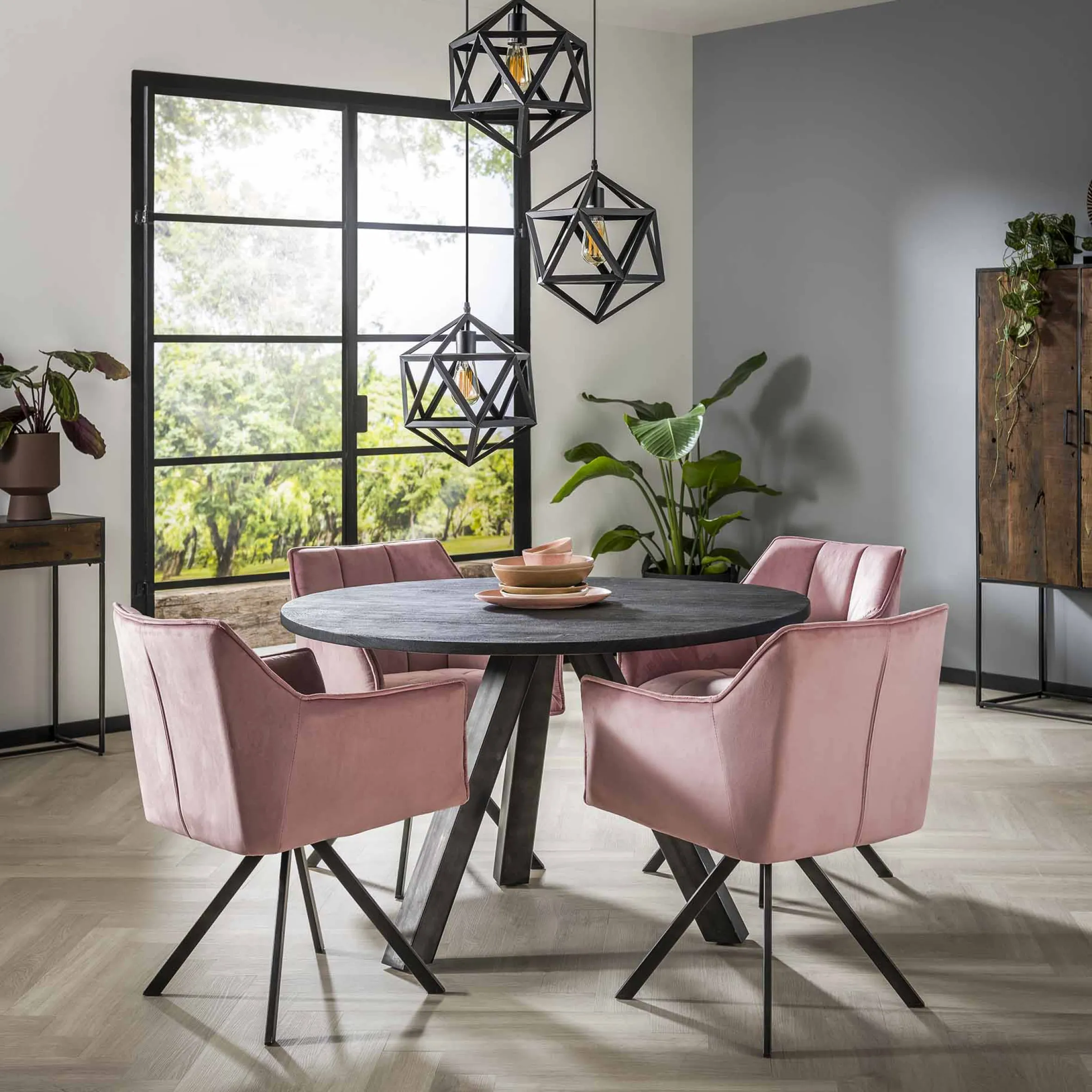 Esszimmerstuhl Armlehnstuhl Raster Drehbar Samt Rosa