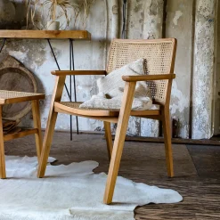 Esszimmerstuhl Armlehnstuhl Nova Teak Rattan Wiener Geflecht
