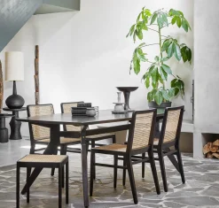 Esszimmerstuhl Novita Teak Rattan Wiener Geflecht Schwarz