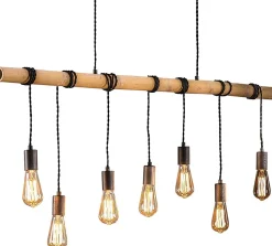 Hängelampe Bambusstab gewickelt 7er