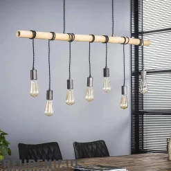 Hängelampe Bambusstab gewickelt 7er