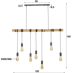 Hängelampe Bambusstab gewickelt 7er