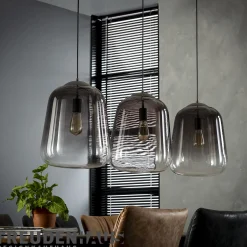 Hängelampe Bulb 3er Industrial Rauchglas Shaded Altsilber XL