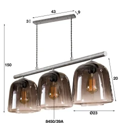 Hängelampe 3er Belljar Rauchglas