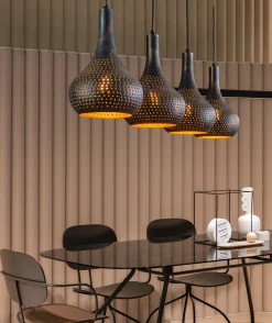 Hängelampe Industrial Kegel 4 Schirme Schwarz Braune Maserung Ø 25cm