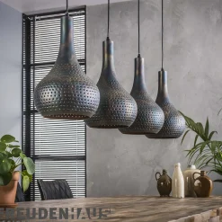 Hängelampe Industrial Kegel 4 Schirme Schwarz Braune Maserung Ø 25cm