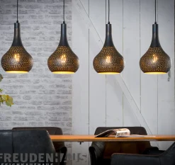 Hängelampe Industrial Kegel 4 Schirme Schwarz Braune Maserung Ø 25cm