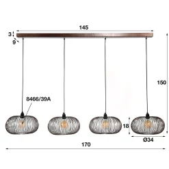 Hängelampe Industrial Kupferdraht Twist 4x Ø 35cm incl. Glühbirnen