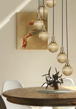 Hängelampe Juliet 8 Glasschirme Bernstein 180