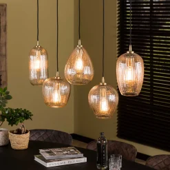 Hängelampe Retro Diamant 5 Schirme Bernsteinfarben