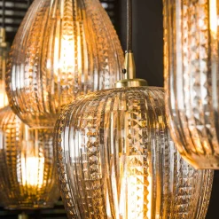 Hängelampe Retro Diamant 5 Schirme Bernsteinfarben