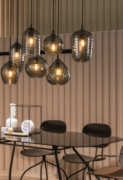 Hängelampe Retro Hexagon 7 Glasschirme Cozy Smoke