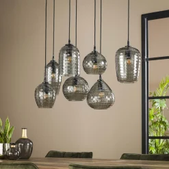 Hängelampe Retro Hexagon 7 Glasschirme Cozy Smoke