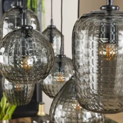 Hängelampe Retro Hexagon 7 Glasschirme Cozy Smoke