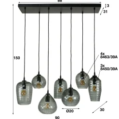 Hängelampe Retro Hexagon 7 Glasschirme Cozy Smoke