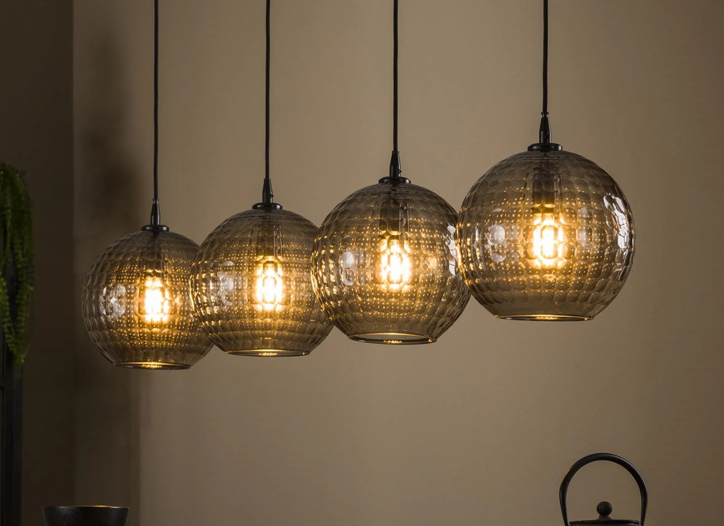 Hängelampe Retro Hexagon Rund 4 Glasschirme Cozy Smoke