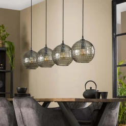 Hängelampe Retro Hexagon Rund 4 Glasschirme Cozy Smoke