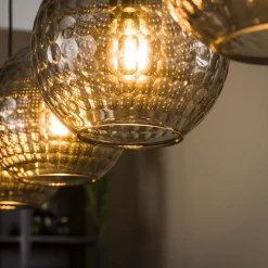 Hängelampe Retro Hexagon Rund 4 Glasschirme Cozy Smoke