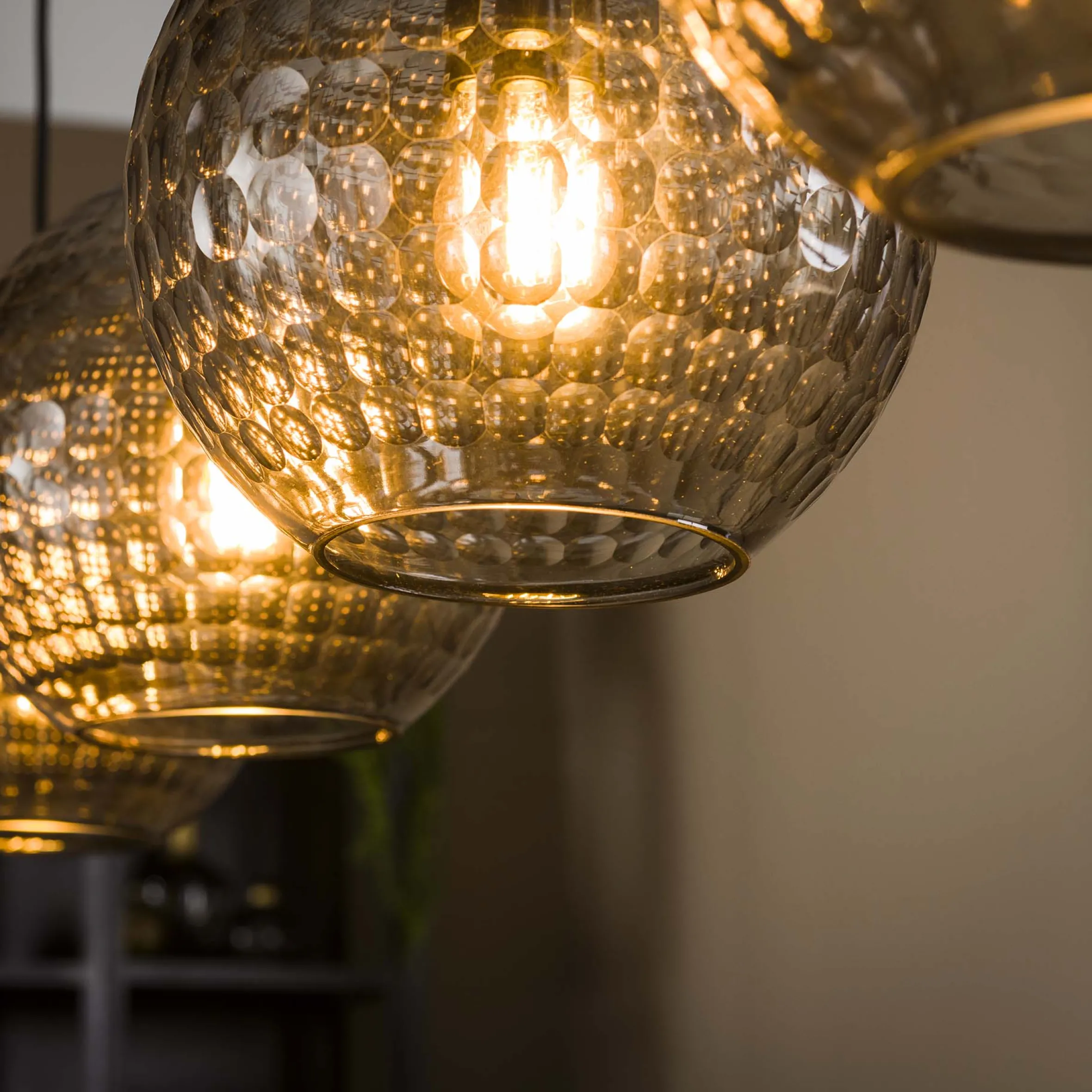 Hängelampe Retro Hexagon Rund 4 Glasschirme Cozy Smoke