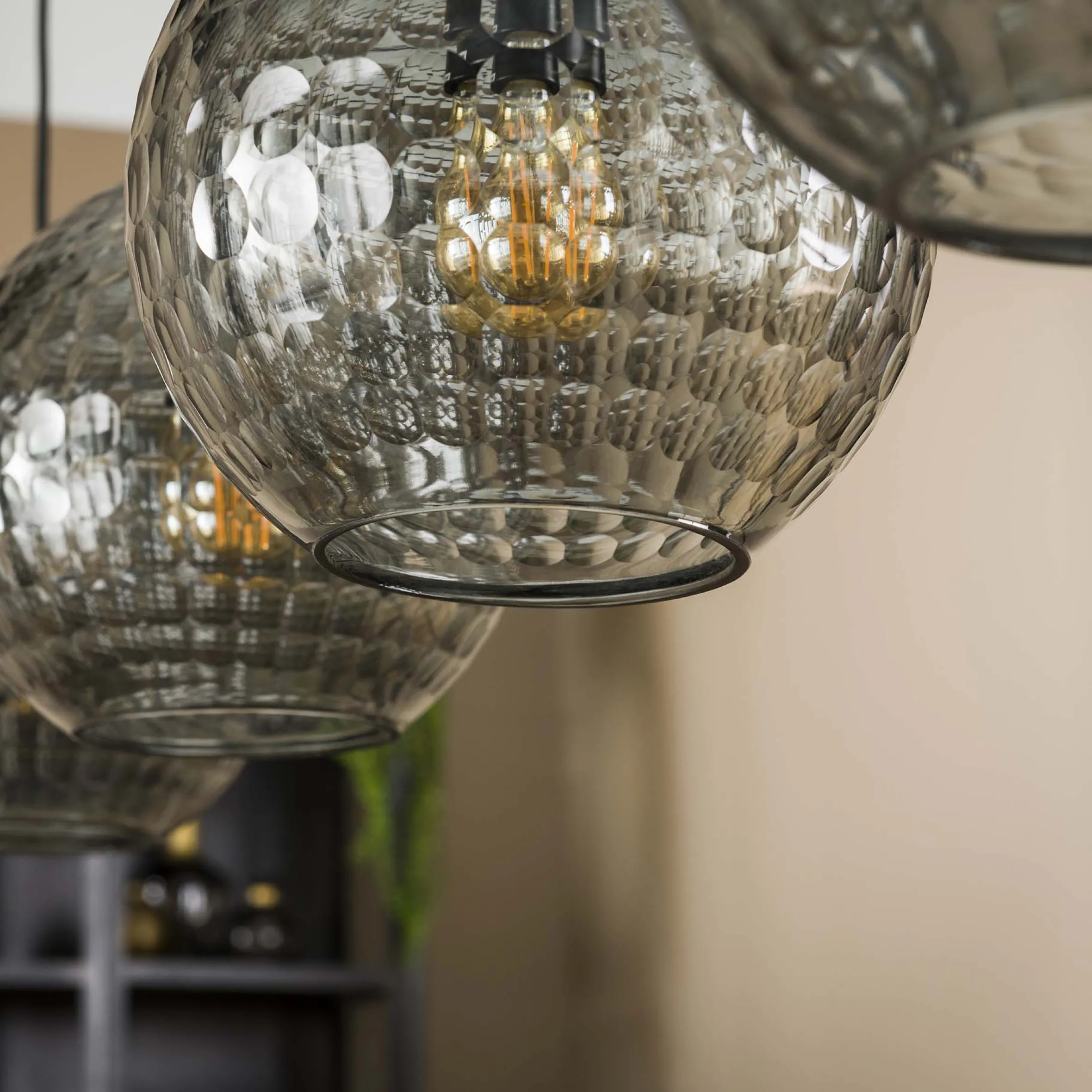 Hängelampe Retro Hexagon Rund 4 Glasschirme Cozy Smoke