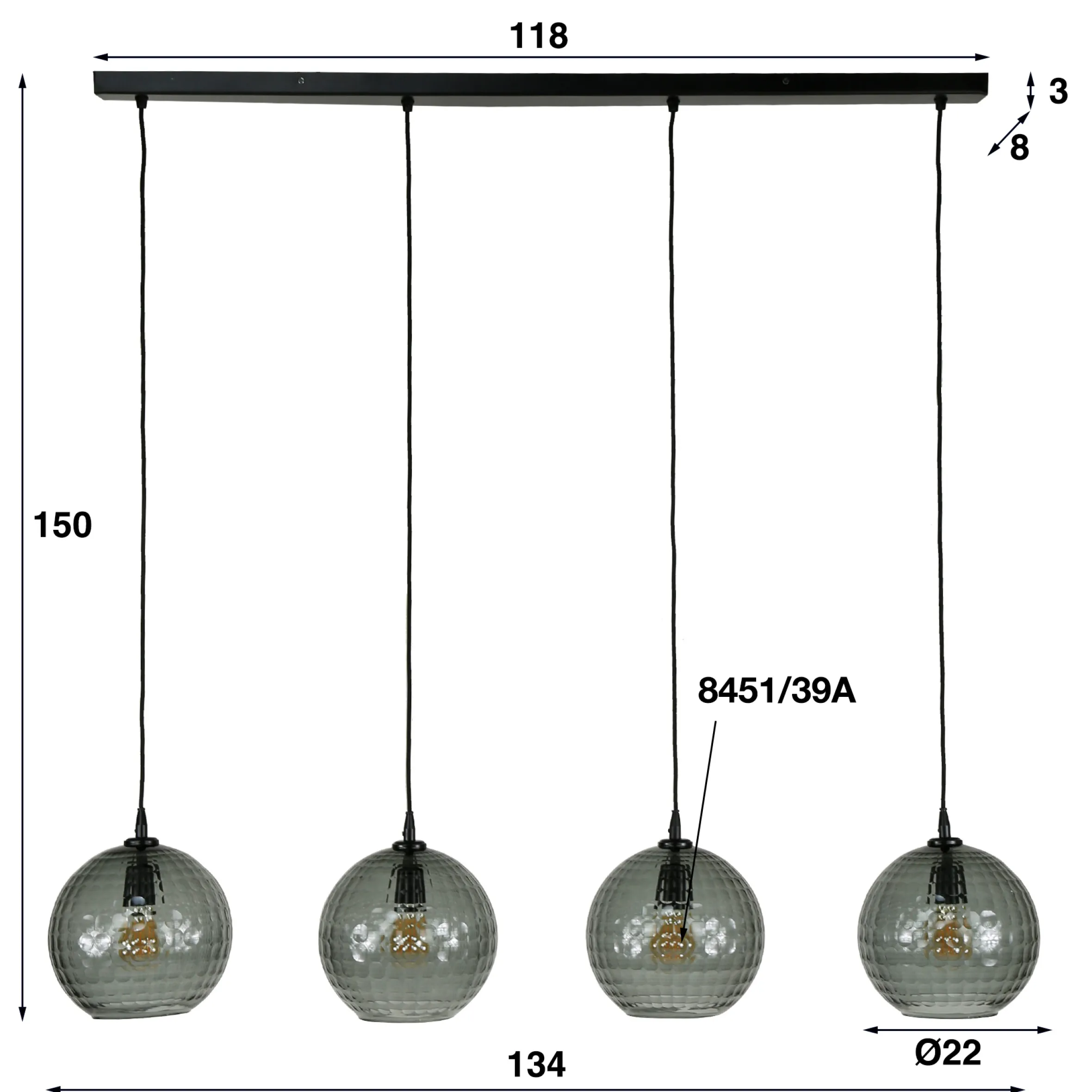 Hängelampe Retro Hexagon Rund 4 Glasschirme Cozy Smoke