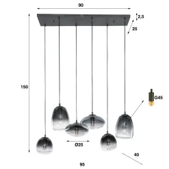 Hängelampe Retro Mixed 6er Vintage Rauchglas