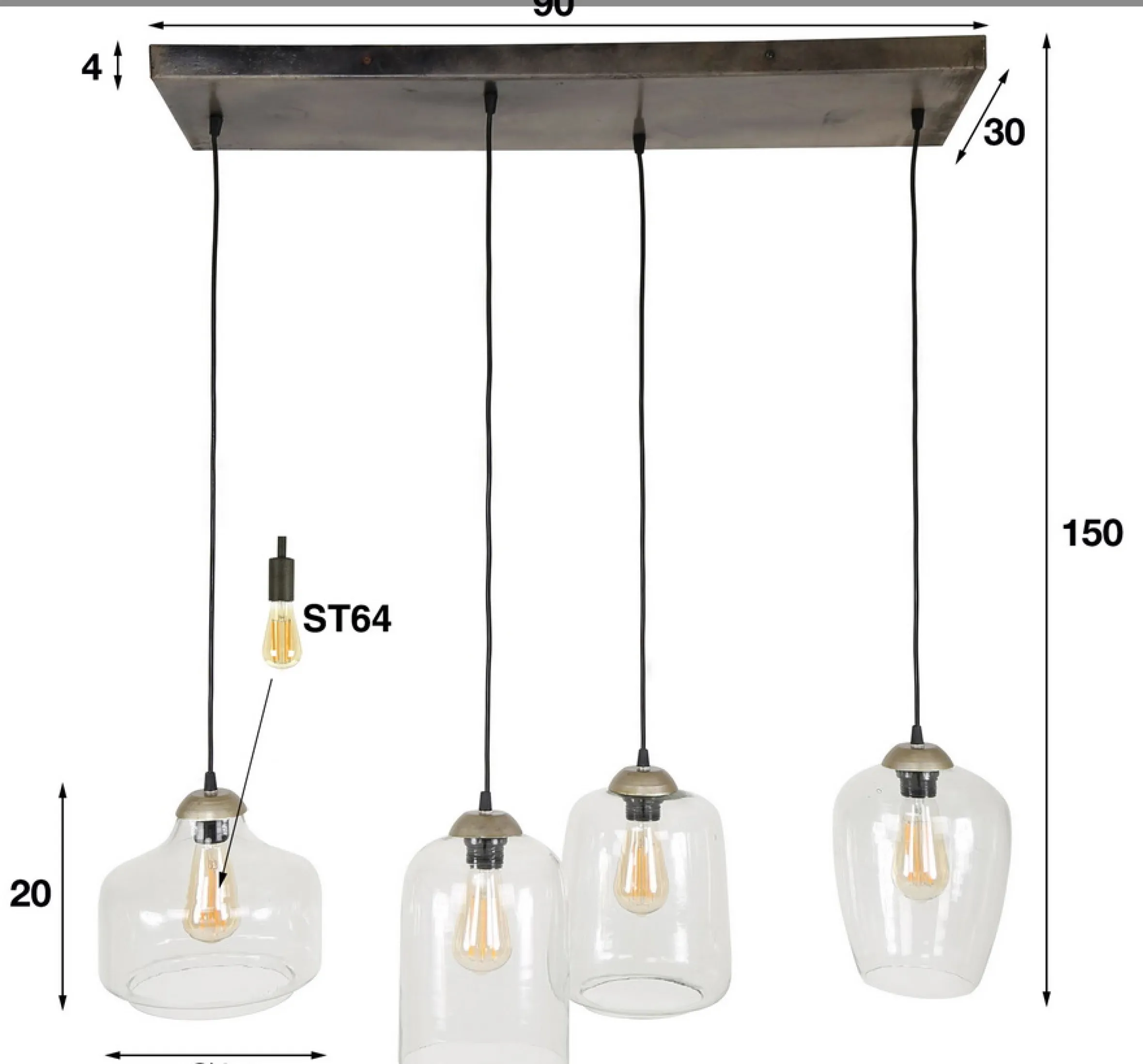 Hängelampe Retro Mixed 4er Klarglas