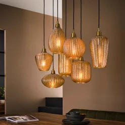 Hängelampe Retro Pearls 7 unterschiedliche Glasschirme Warm Amber