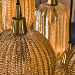 Hängelampe Retro Pearls 7 unterschiedliche Glasschirme Warm Amber