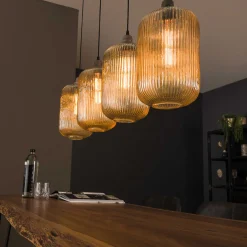 Hängelampe Retro Stripes 4 Glasschirme Bernstein