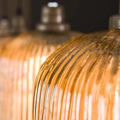 Hängelampe Retro Stripes 4 Glasschirme Bernstein