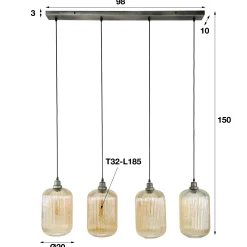 Hängelampe Retro Stripes 4 Glasschirme Bernstein