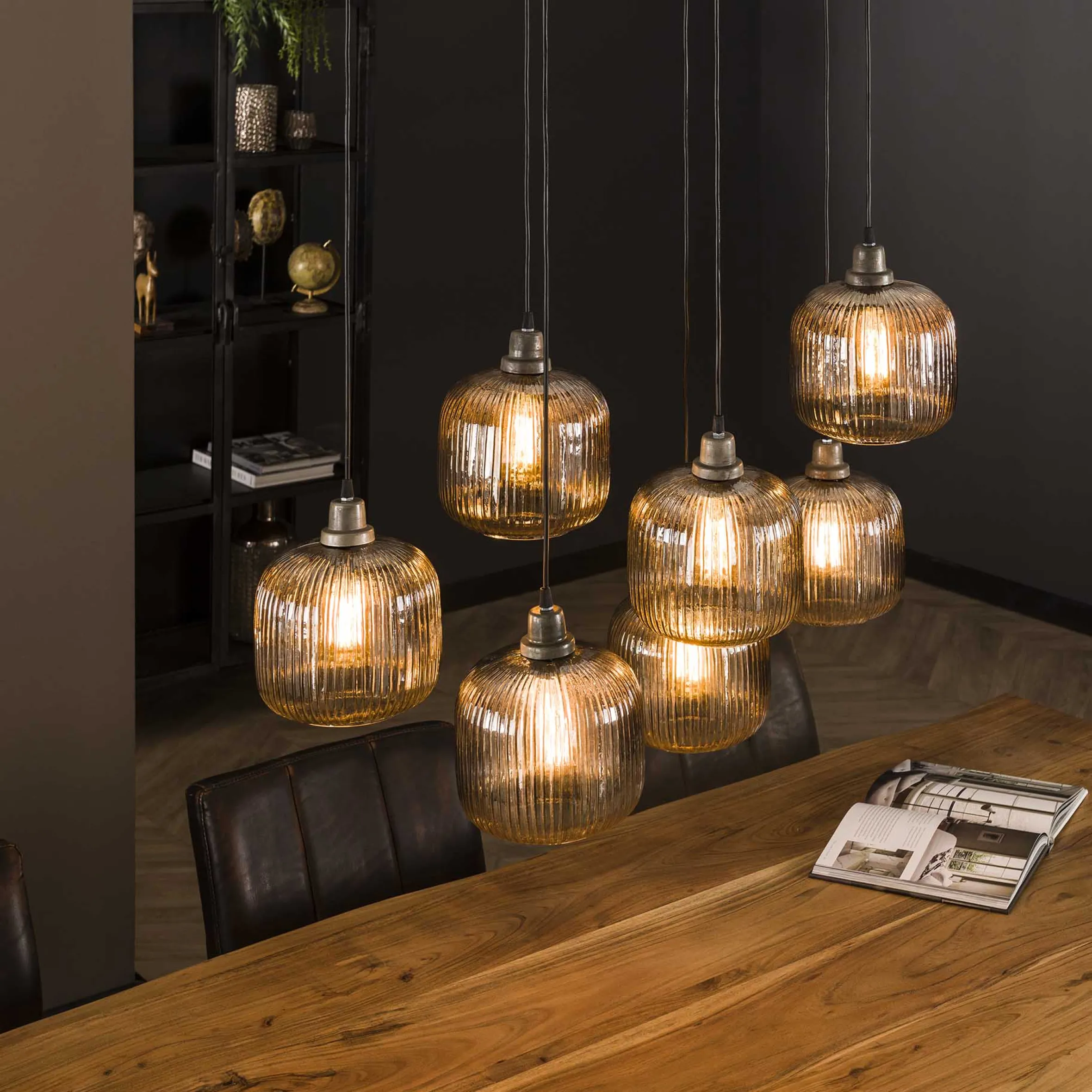 Hängelampe Retro Stripes 7 Glaschirme Silbergrau