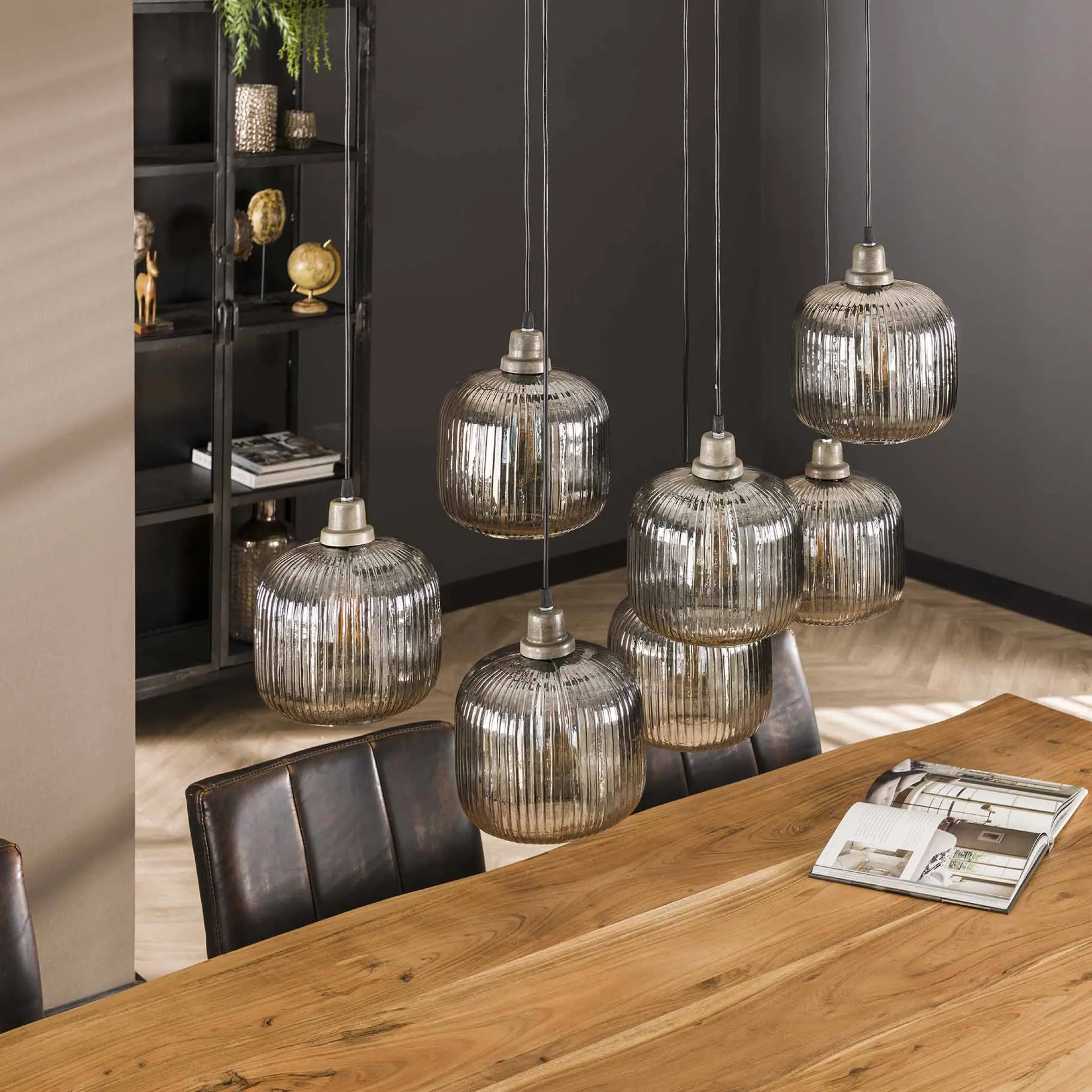 Hängelampe Retro Stripes 7 Glaschirme Silbergrau